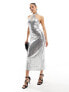 Mango halterneck sequin midi dress in silver