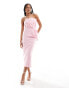 ASOS DESIGN draped bandeau midi dress with back buckle straps in pink