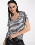 Фото #1 товара Object V-neck t-shirt in navy and white stripe