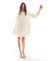 Фото #3 товара YAS textured smock mini dress with sequin embellishment in cream - CREAM