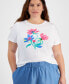Trendy Plus Size Floral Graphic Relaxed-Fit T-Shirt, Created for Macy's