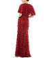 Фото #2 товара Mac Duggal Floral Applique Pleated Bodice Cape Sleeve Trumpet Gown Women's Red