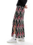 Pieces plisse maxi skirt in multi graphic print