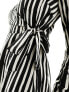 New Look long sleeve wrap midi dress in black and white stripe