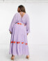 Фото #4 товара ASOS DESIGN Curve v neck batwing chiffon maxi dress with embroidery detail in lilac