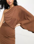 ASOS DESIGN one shoulder premium draped maxi dress with train detail in chocolate brown