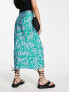 Vila wrap midi skirt with ruched side detail in green print