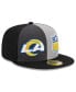 ფოტო #3 პროდუქტის Men's Gray, Black Los Angeles Rams 2023 Sideline 59FIFTY Fitted Hat