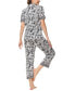 ფოტო #2 პროდუქტის Women's Printed Short Sleeve Notch Collar with Pants 2 Pc. Pajama Set