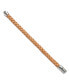 ფოტო #2 პროდუქტის Stainless Steel Polished Light Tan Braided Leather Bracelet