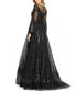 ფოტო #5 პროდუქტის Women's Jewel Encrusted Illusion Long Sleeve A Line Gown