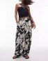 Topshop pull on printed floral linen trouser in mono