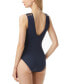 Фото #2 товара Michael Michael Kors Women's Grommet V-Neck One-Piece Swimsuit Navy Size 14