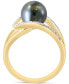 ფოტო #4 პროდუქტის EFFY® Black Tahitian Pearl (8mm) & Diamond (1/6 ct. t.w.) Abstract Openwork Statement Ring in 14k Gold