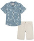 ფოტო #1 პროდუქტის Little Boy Plaid Poplin Button-Front Shirt Twill Shorts Set
