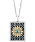 Фото #1 товара Swiss Blue Topaz (3/8 ct. t.w.) & Diamond (1/20 ct. t.w.) Jasmine Flower Pendant Necklace in 10k Gold, Sterling Silver & Black Rhodium-Plate, 16" + 2" extender