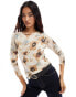 Vila long sleeved mesh top in beige watercolour floral