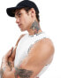 Фото #1 товара ASOS DESIGN muscle fit ribbed vest in white with taping