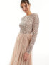 Maya Tall Bridesmaid long sleeve maxi tulle dress with tonal delicate sequin in muted blush