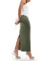 New Look slinky midi skirt in khaki Зеленый, 42 - фото #1