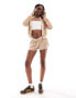 Lioness velour zip through jacket co-ord in beige