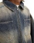 Фото #2 товара COLLUSION unisex denim oversized zip through carpenter jacket in grey wash