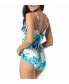Фото #2 товара Women's Palm Print Bra Sized Draped Sash One Piece swimsuit