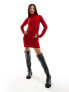 Missyempire exclusive cable knit roll neck mini jumper dress in red