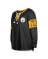 Women's Black Pittsburgh Steelers Plus Size Lace-Up Notch Neck Long Sleeve T-shirt
