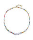 ფოტო #1 პროდუქტის 14k Yellow Gold Plated Multi Color Beads Necklace with Freshwater Pearls and Love Tag in Circular Charms for Kids