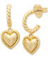 Gold-Tone Twisted Frame Heart Charm Hoop Earrings