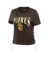 ფოტო #3 პროდუქტის Women's Brown San Diego Padres Side Lace-Up Cropped T-shirt