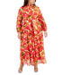 Фото #1 товара Plus Size Printed Belted Blouson-Sleeve Maxi Dress