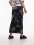 Topshop Curve mesh blurred printed lace trim midi skirt in purple