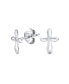 ფოტო #1 პროდუქტის Delicate Simple Cross Stud Earrings: Minimalist Religious Jewelry for Women Teens, Communion Gift, Polished .925 Sterling Silver