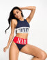 Tommy Jeans archive high neck crop bikini top in navy and red