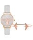 ფოტო #1 პროდუქტის Women's Sparkle Bee Gray Leather Strap Watch 30mm Gift Set