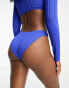 Фото #2 товара ASOS DESIGN mix and match rib high leg hipster bikini bottom in cobalt blue