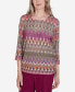 Фото #3 товара Petite Wine Country Chevron Textured Crew Neck Top