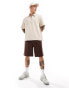 Фото #3 товара Weekday Dejan heavyweight linen short sleeve polo zip shirt in beige