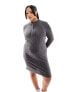 Noisy May Curve 1/4 zip long sleeve dress in grey diagonal stripe