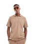 Jack & Jones – Plissiertes Polohemd in Khaki mit Reverskragen, Kombiteil Tigeraugen, L - Chest 104cm - фото #1