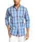 Фото #1 товара Club Room Men's Walton Plaid Stretch Button Down Shirt Blue Multi S