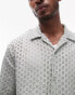 Topman oversized fit button through jersey crochet polo in sage