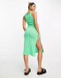 Pieces crochet side ruched midi beach dress in bright green