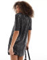 JDY exclusive sequin long t-shirt in silver & black