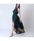 ფოტო #4 პროდუქტის Women's Green Silk Maxi Dress with Golden Weaving Border