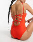 Monki tie back swimsuit in red