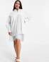 Фото #3 товара Threadbare Plus Size oversized balloon sleeve shirt dress in white