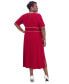 Women's Contrast-Trim Short-Sleeve Midi Dress Crimson/cr, S - фото #3